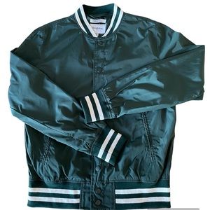 Green and white bomber jacket